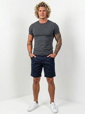 Buffalo David Bitton Hevan Navy Chino Cotton Shorts 38 Stretch Pocket Preppy Zip